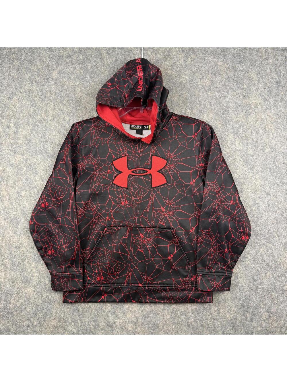 Under armour Youth Loose Hoodie Black Red Spider Web Size Medium YMD 785 - Picture 2 of 6
